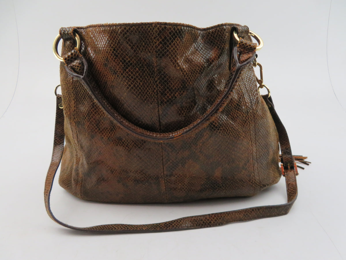 GILI Got It Love Leather Black Convertible Backpack Handbag Purse GILI Got To Love It Large Leather Emb Snake Plum TASSEL Hobo  main image 2