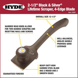 Hyde 10540 Black & Silver 4-Edge 2-1/2" 64mm Lifetime Pull Paint Scraper
