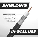 THE CIMPLE CO RG6 Indoor/Outdoor 75' Dual Shielded Coax Coaxial Cable CMP-COAX-SGL-CC-BLK-75F