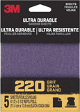 3M 27366 1/4SHT5PK220 Ultra Durable 220 Grit 4-1/2" X 5-1/2" 1/4 Sheet Sandpaper 5-Pack