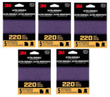 3M 27366 1/4SHT5PK220 Ultra Durable 220 Grit 4-1/2" X 5-1/2" 1/4 Sheet Sandpaper 5-Pack