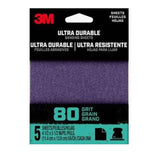 3M 27363 1/4SHT5PK80 Ultra Durable 80 Grit 4-1/2" X 5-1/2" 1/4 Sheet Sandpaper 5-Pack