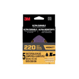 3M MOUSE5PK220 Ultra Durable 220 Grit Hookit Palm Sander 6-Hole Sanding Sandpaper 5-Pack