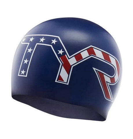 TYR LCSTRSRP Hypoallergenic Navy Stars and Stripe Graphic Silicone Adult Swim Cap