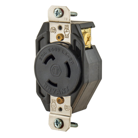 Bryant 70620-FR Heavy Duty NEMA L6-20R 20A 250V 3-Wire 2-Pole  Black Single Locking Flush Receptacle