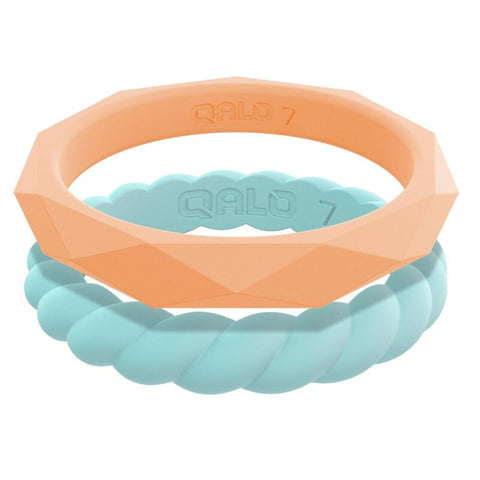 QALO QS9-SCL05 Silicone Women's Stackable Collection L Ring Orange and Teal Set Size 5