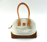 Dooney & Bourke J6112757 White Brown Patent Leather Domed Satchel Handbag Purse