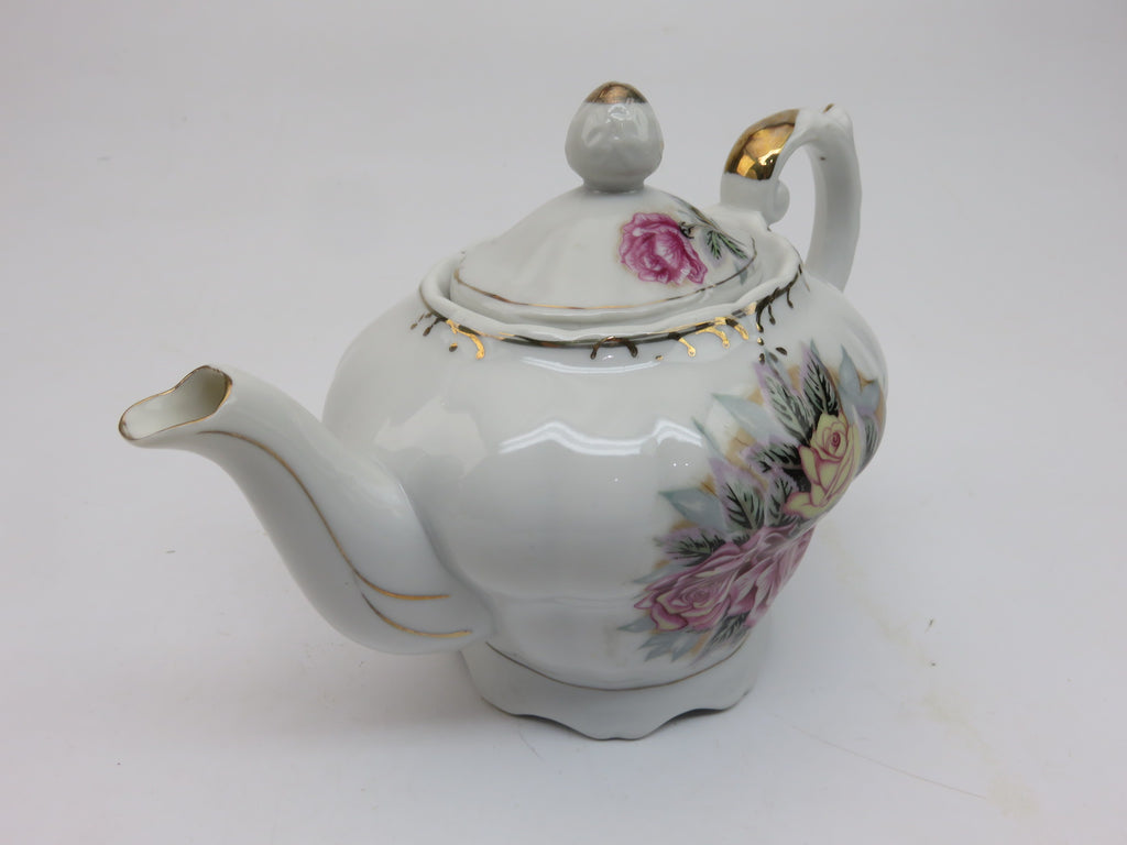 Vintage Porcelain Musical Floral Roses Design Music Box Teapot Tea