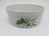 Pillivuyt for Hoan Vintage Wildflower 8" Round White Porcelain Pleated Souffle / Casserole Dish