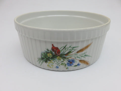 Pillivuyt for Hoan Vintage Wildflower 8" Round White Porcelain Pleated Souffle / Casserole Dish