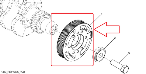 John Deere R545126 Genuine OEM Marine Generator 1333 Crankshaft Pulley and Damper