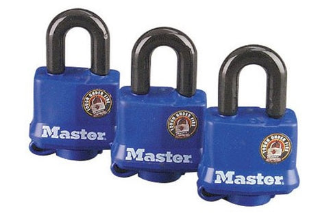 Master Lock 312TRI 106130 Weatherproof Blue Thermoplastic Laminated Padlock 3-Pack