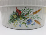 Pillivuyt for Hoan Vintage Wildflower 8" Round White Porcelain Pleated Souffle / Casserole Dish