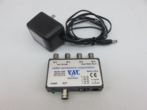 VAC 176-0-002 VB/4x1 4X1 Composite Mechanical Video Switch with Power Supply